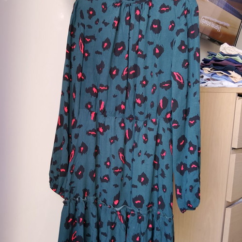 Shein teal mini dress with animal print and ruffles, like new