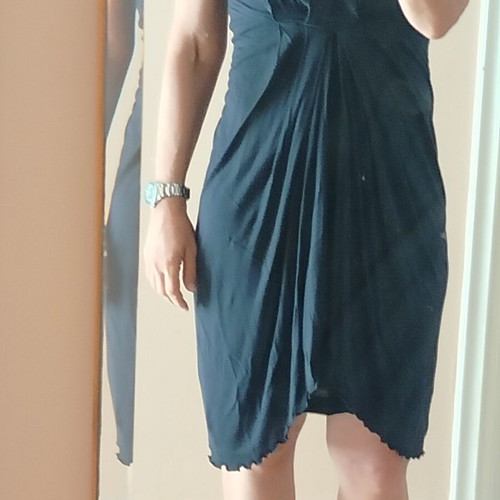 Sisley summer dress with pleats and inner overlay, blue
