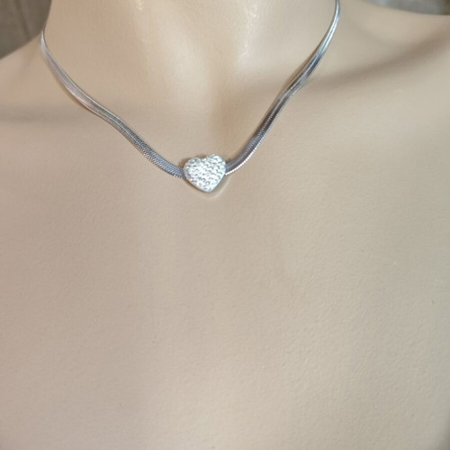 Steel necklace with heart pendant, new
