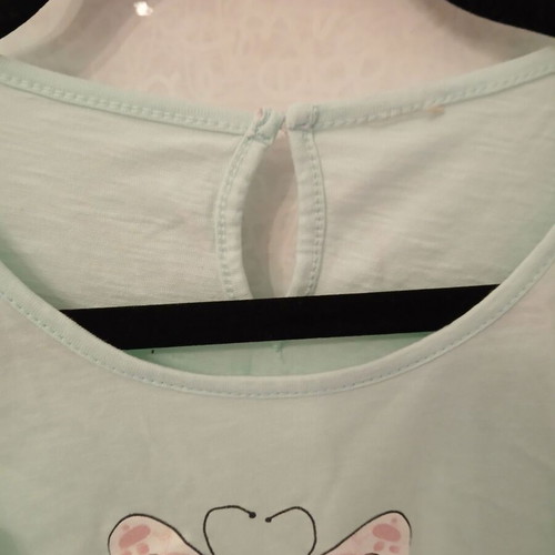 Matou France Mint Top with Ruffles and Pink Butterfly