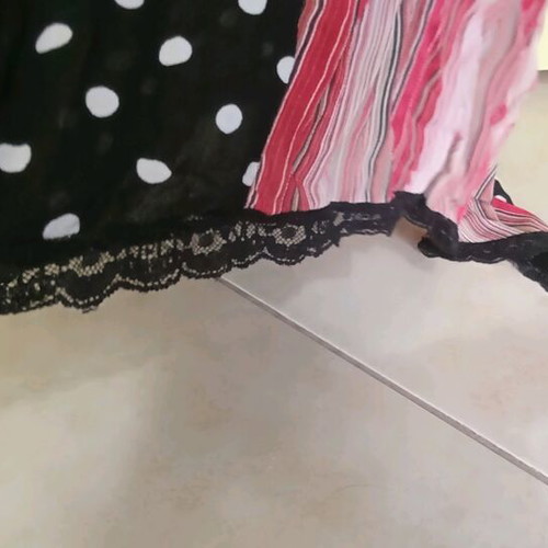 Summer dress with patchwork stripes and polka dots, like new