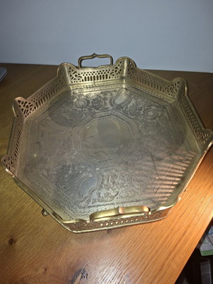Silver-plated or bronze tray 1960-70s with aristocratic symbols