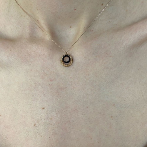 925 Gold Plated Necklace with Round Design and Black Zircons Pink Gold