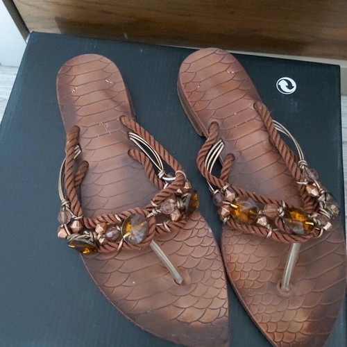 Pointed slippers used, brown with beads, size 38