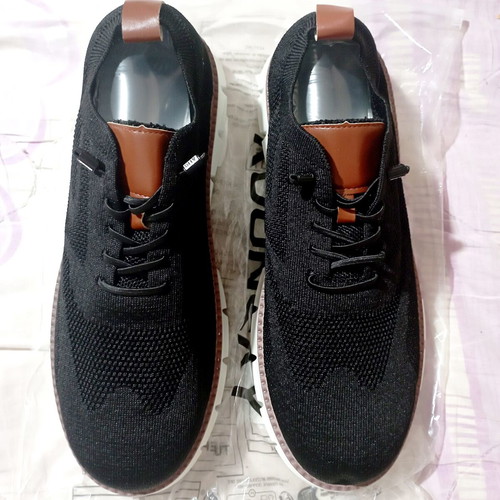 Men's sneakers with breathable knit fabric, black and brown