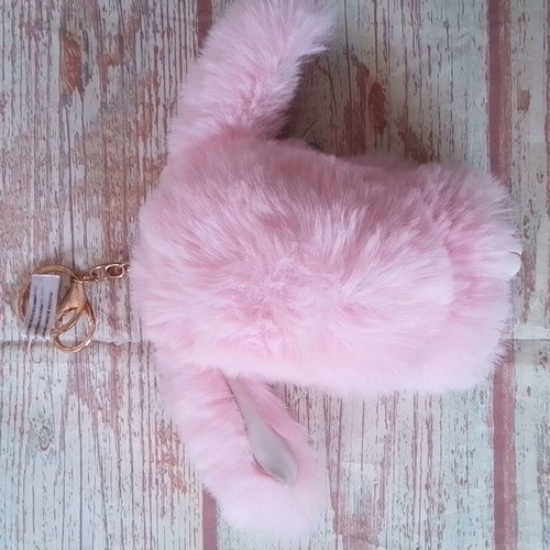 Pink Fluffy Bunny soft furry plush keychain new