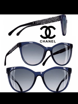 Слънчеви очила Chanel употребявани с черни мъниста и тъмносин цвят