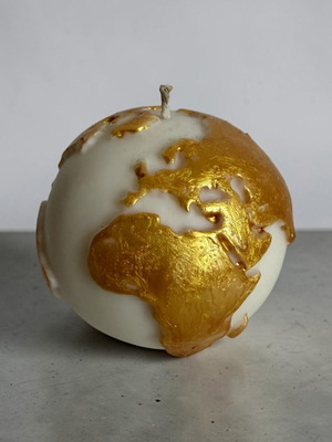 Soya Handmade Earth Globe Candle gold and white