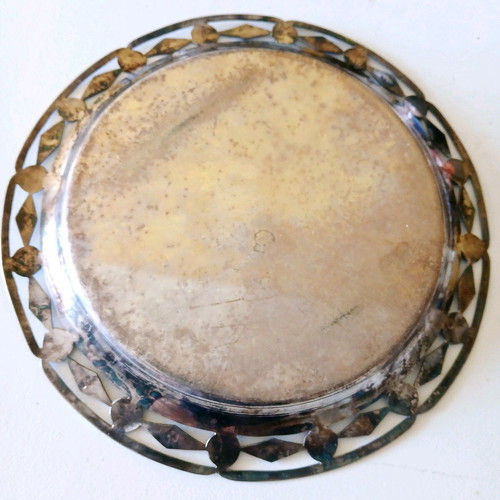 Silver-plated small tray used with carved decorative rim