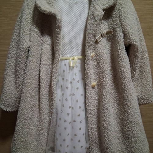 Evita dress and coat set for 3-year-old girls new, beige and gold glitter