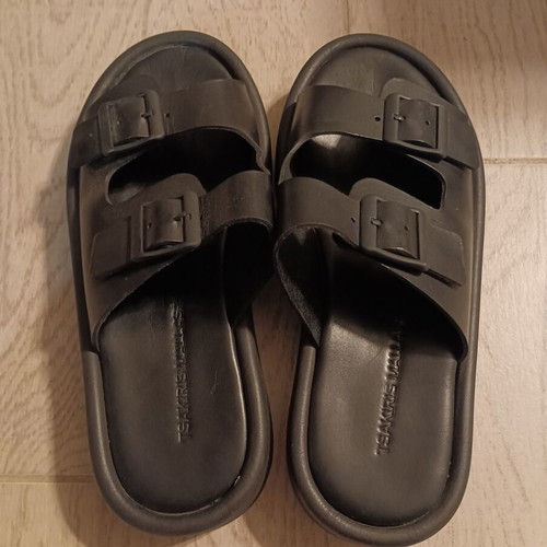 Tsakiris Mallas black leather platform sandals, size 38