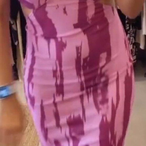 Printed dress one size cut out new with open back and chest cups