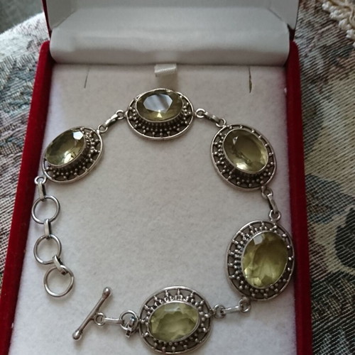 Silver handmade bracelet with natural citrine stones like new