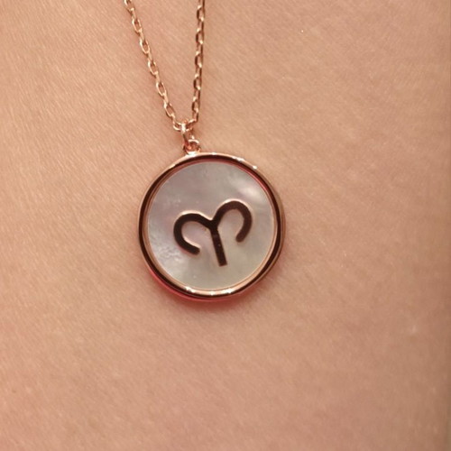 Loisir Aries zodiac necklace, rose gold steel, new