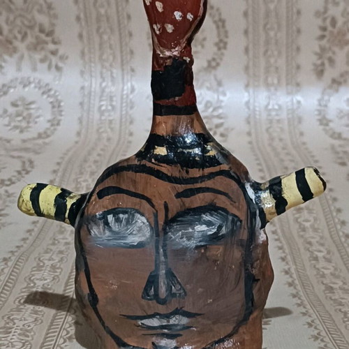 Totem terracotta painted custom made with primitive style