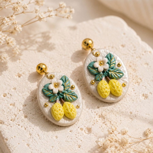Handmade Lemon Earrings Polymer Clay New