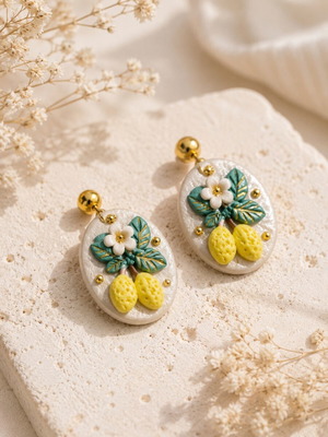 Handmade Lemon Earrings Polymer Clay New