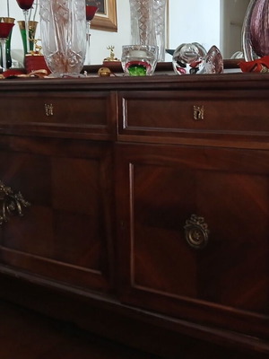 Varagki dining set with 6 chairs, rotunda table, buffet and mirror