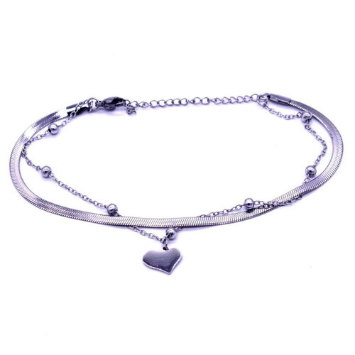 Double Anklet with Heart Stainless Steel new