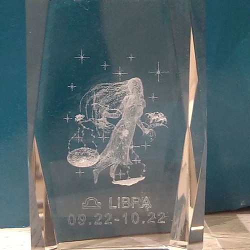 Engraved Crystal with Libra Zodiac Sign