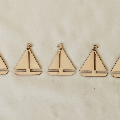 Wooden sailboat charms set of 10 for crafts and good luck