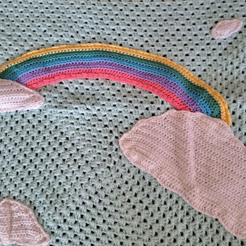 Baby knitted blanket handmade with rainbow design