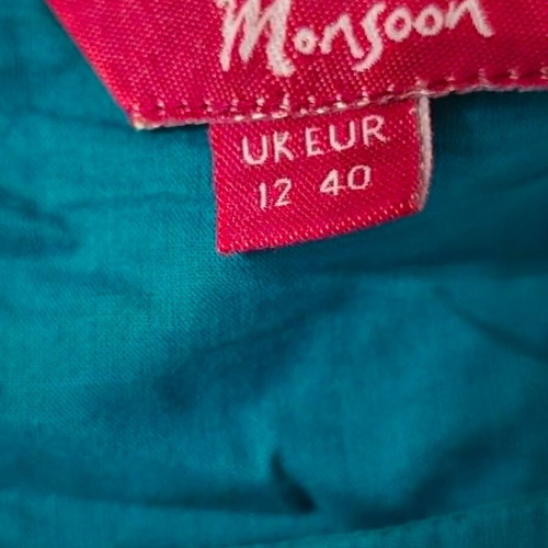 Monsoon cotton dress M / UK 12, petrol blue-green