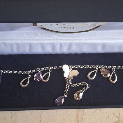 Silver 925 bracelet with natural amethyst and citrine crystals new