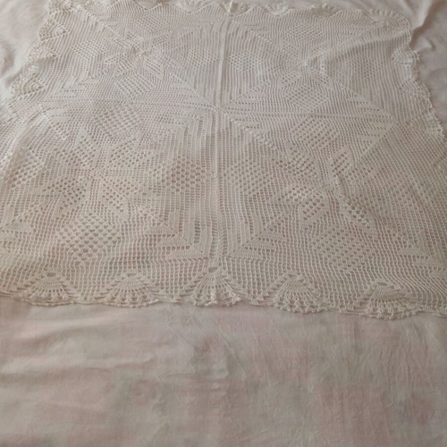 Handmade crochet square white 0.80x0.75 new