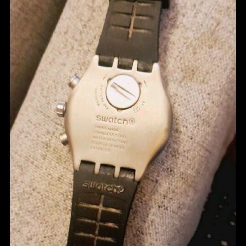 Swatch Irony Chrono Very Dark Grid 43mm black silicone watch like new