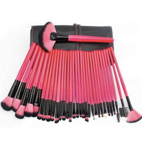 Professional Makeup Brush Set 24 Pieces with Carrying Case, Fuchsia Black