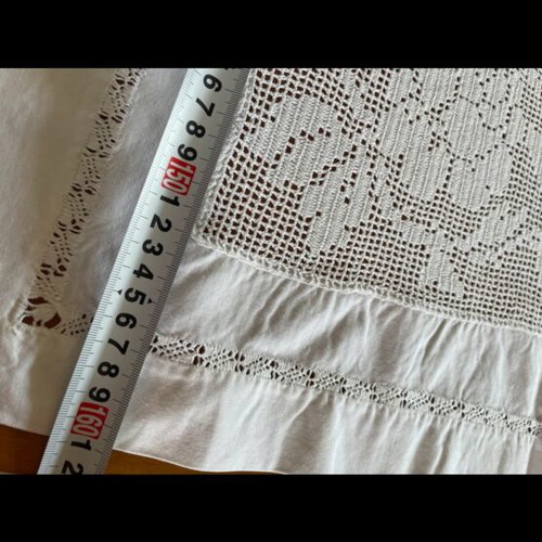 Linen tablecloth handmade with lace and openwork like new