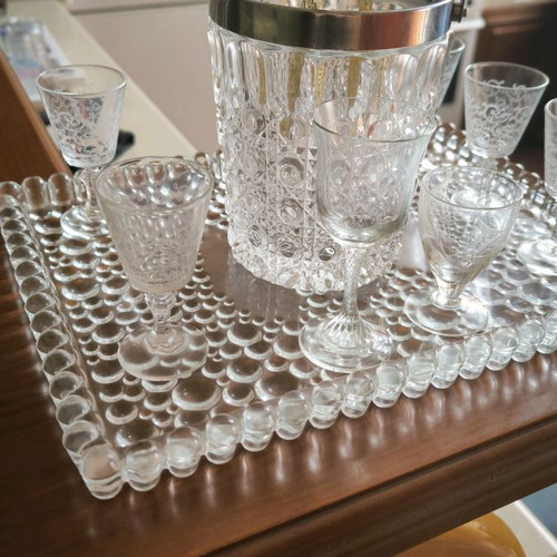 Crystal vintage drink set with tray, glasses and pitcher