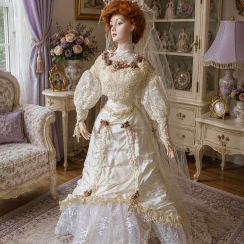 Franklin Heirloom Dolls Gibson Girl Anniversary Bride porcelain doll used