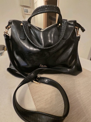 KEM handbag used, black synthetic leather with wear marks