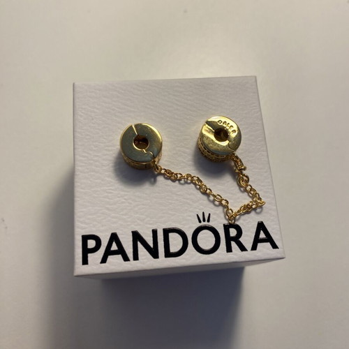 Pandora safety chain with logo 14K gold plated and zirconia like new