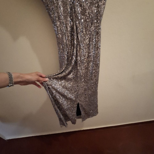 Zic Zac Midi Silver Sequin Dress New, Size M, Fitted, Off Shoulder