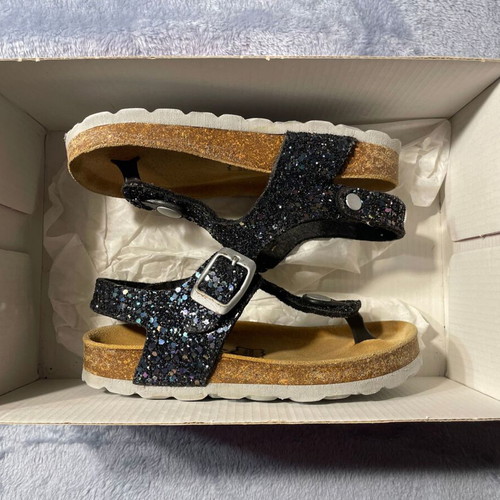 Children's leather sandals used No 27 blue glitter
