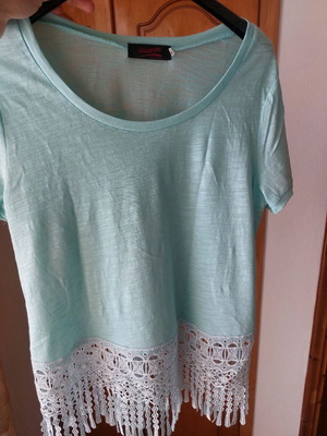 Women's small turquoise blouse with lace fringes new