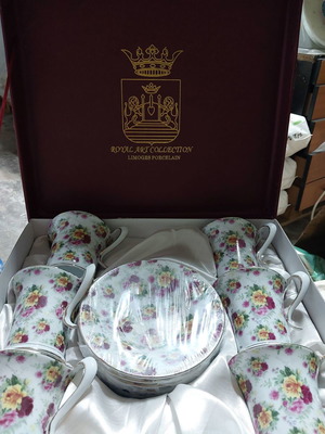 Limoges porcelain cup set new, floral