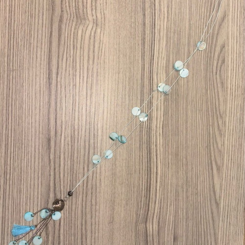 Long handmade necklace new with white cord and turquoise tassel