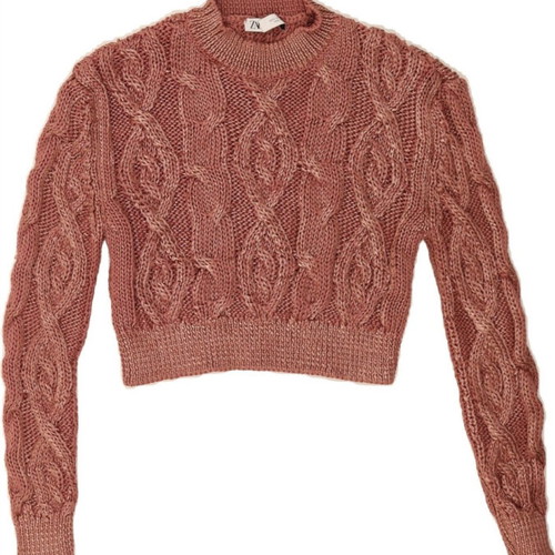 Zara Cropped knitted sweater like new with metallic bronze details size M