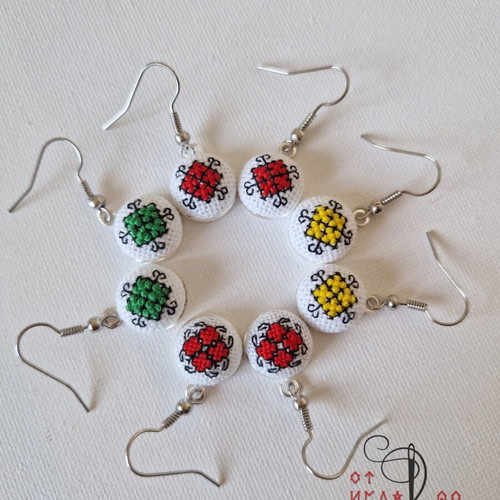 Earrings with embroidery, new, stainless steel parts