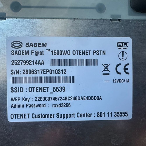 Sagem Fast 1500WG DSL wireless router used, Otenet
