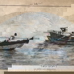 1870 Κωσταντινούπολη Έλληνας Ψαράς με δύο Τούρκους Κωπηλάτες Ψάρεμα Σκουμπρί επιχρωματισμενη ξυλογραφια διαστάσεις24 x14cm