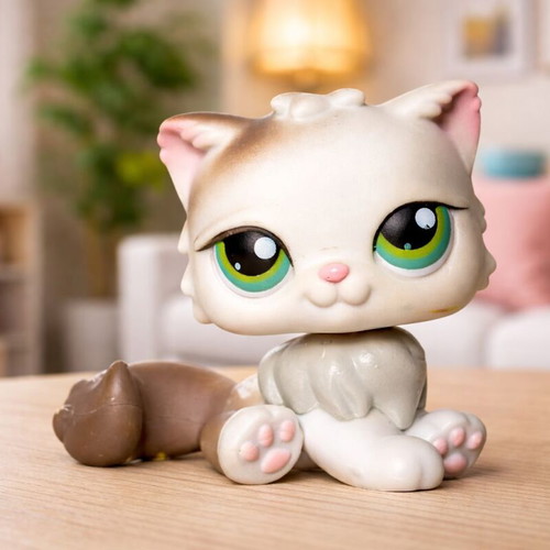 LPS Hasbro #328 Grey White Persian Cat with Green Eyes used