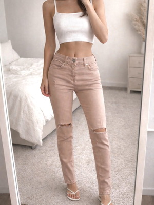 Παντελόνι ψηλομέσο push up Bershka καινούργιο, XS, μπεζ ροζ