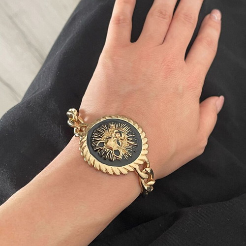 Vintage Glam Gold Lion Head Medallion Chain Bracelet like new