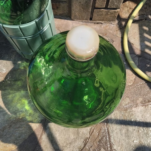Vintage glass demijohns and storage jar set used, 4 pieces