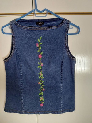 Denim top like new, fitted, mid-length, blue, size L